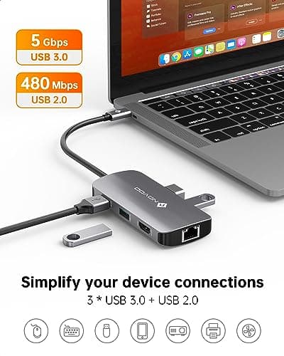 NOVOO USB C Hub Ethernet 4K@60 USB C HDMI Adapter Multiport Type C Adapter 4 USB 3.0 & USB2.0 Dongle 100W PD Dock Docking Station for MacBook Pro Air Apple iPad Pro Steam Deck Dell HP Lenovo 7-in-1 5
