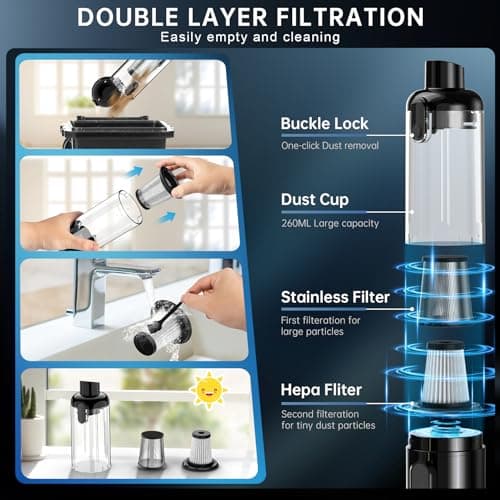 dormzie Handheld Vacuum Cordless, 16000Pa Powerful Suction, Lightweight at 1.3 lbs, Type-C Charge, Multiple Accessories, Rechargeable Car Vacuum Cleaners for Home Office Pet 6