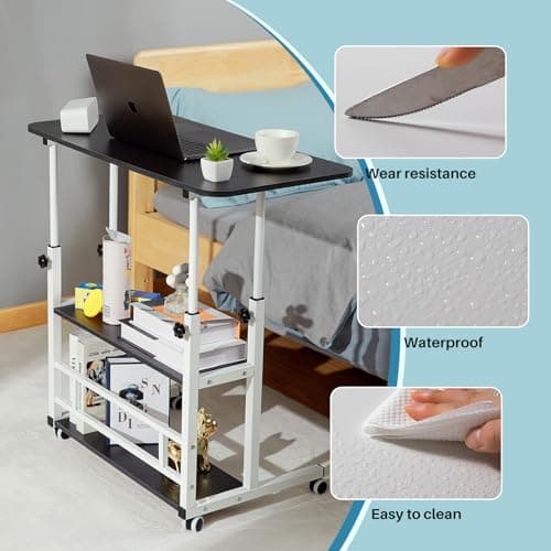 BYMECOST Adjustable Height Student Computer Desk, Mobile Portable Laptop Table for Home Office, 31.5" Small Spaces Standing Desk with Storage for Bedside Study Work Game on Wheels 6