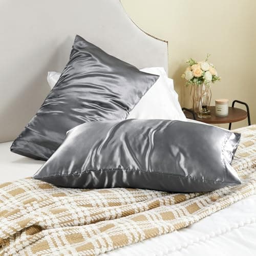 BEDELITE Satin Pillowcase for Hair and Skin, Super Soft and Cooling Similar to Silk Pillow Cases 2 Pack with Envelope Closure, Gift for Women Men(20"x30" Queen Size, Dark Grey) 8