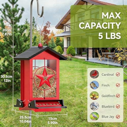 Squirrel Proof Bird Feeders for Outdoors Hanging, Metal Wild Bird Feeders with Bilateral Weight Activated Perches, 5LB Large Weatherproof Durable Backyard Feeders for Cardinals, Blue Jay,Finch -Red 3