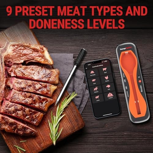 ThermoPro TempSpike 500 ft Wireless Meat Thermometer Digital, Bluetooth Meat Thermometer Wrieless for Beef Lamb Chicken Turkey, Smoker Acccessories for Rotisserie Sous Vide BBQ Oven Air Fryer 6