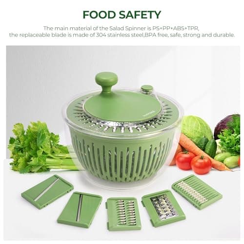SUSTEAS Salad Spinner Large, Vegetables Wash Bowl, Fruits & Herb Lettuce Dryer with 5 Blade Slicer Egg Yolk Strainer Shredder for Efficient Salad Preparation and Food Washing, 4.25Qt 8