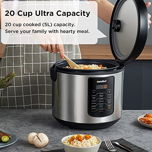 COMFEE' Rice Cooker 10 cup Uncooked/20 cup Cooked, Rice Maker, Steamer, Saute, Steamer and Warmer, 5.2 QT Large Capacity, Brown Rice, Quinoa and Oatmeal, 8 One-Touch Programs 5