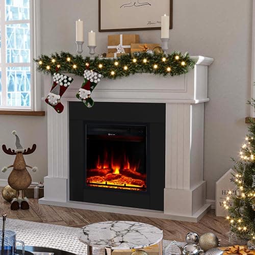 oneinmil Electric Fireplace with 43" Mantel, Farmhouse TV Stand with 18’’ Electric Fireplace Heater, 3D Realistic Flame, Fireplace for Bedroom, Living Room, White