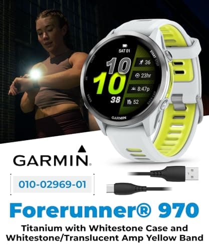 Garmin Forerunner 955, GPS Running Smartwatch, Tailored to Triathletes, Long-Lasting Battery, Whitestone with Wearable4U White Earbuds Bundle 5