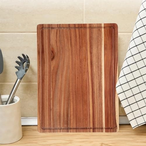 20 Inch Large Acacia Wood Cutting Board 1.5" Thick, Reversible Wooden Cutting Board for Kitchen, Charcuterie Board Cheese Board with Deep Groove, Chopping Board for Meat, Vegetables, Fruit 7