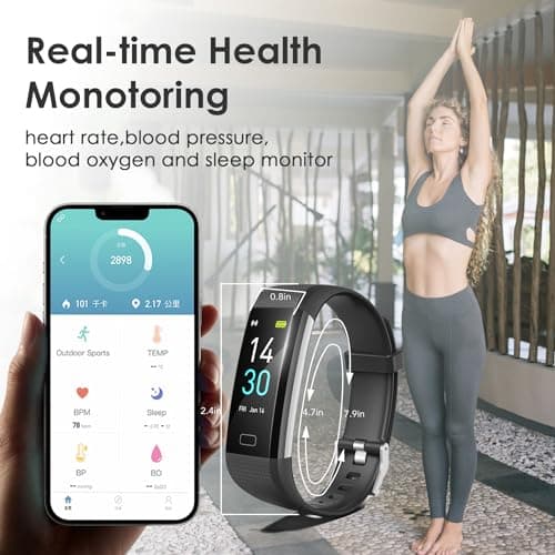 Fitness Tracker for Men and Women, Slim Smart Bracelet with Heart Rate, Sleep & Step Counter, Calorie, Multi Sports Modes, Waterproof Pedometer Activity Tracker Watch for Parents (Black) 5