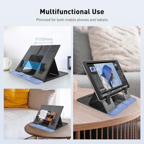 AboveTEK Portable Tablet Stand - Foldable & Ergonomic iPad Holder with 4 Viewing Angles, Patented Design Wallet Style Travel Stand for Tablets/Laptops/Phones (Blue) 6