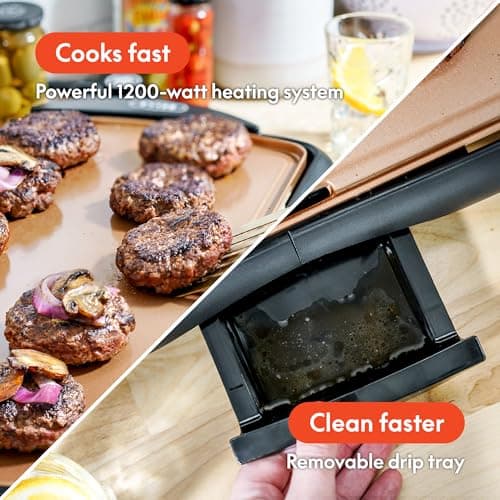 BELLA Electric Ceramic Titanium Griddle, Make 10 Eggs At Once, Healthy-Eco Non-stick Coating, Hassle-Free Clean Up, Large Submersible Cooking Surface, 10.5" x 20", Copper/Black 6