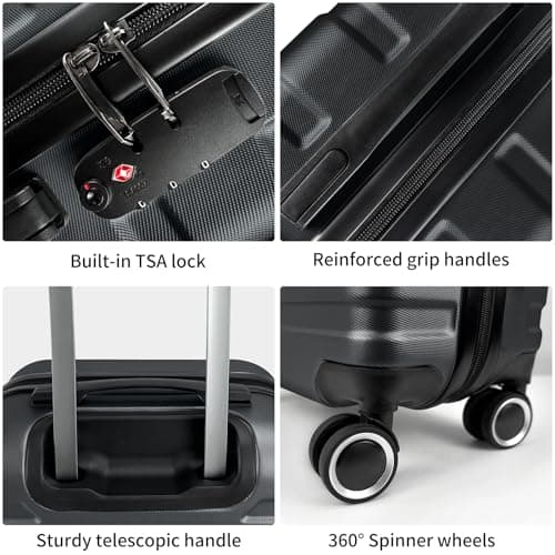 Panana Modern Design Hard Shell Cabin ABS Suitcase with 4 Spinner Wheels Luggage Trolley Case Carry-On Lightweight (Black, 28") 8