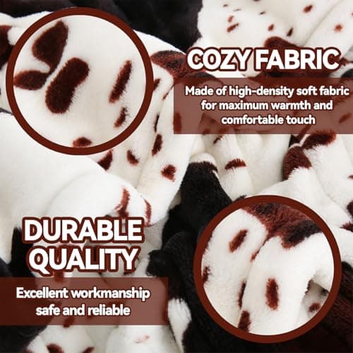 Cow Print Heated Electric Blanket 60" x 50" Soft Western Heating Blanket Cozy Throw Fast Heating 1-12H Auto-Off 5 Heat Level Over-Heat Protection 6