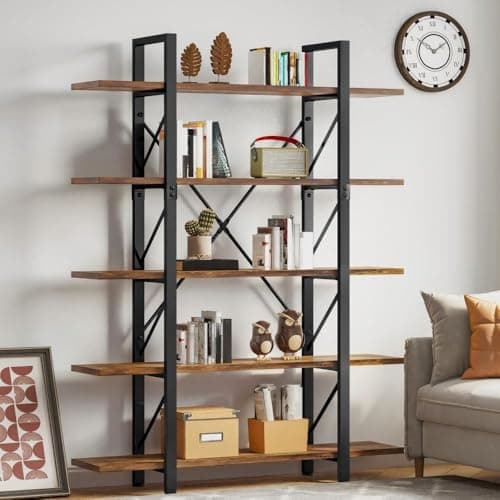 DWVO 5 Tier Bookshelf, 70.9" H Tall Bookcase Industrial Book Shelf Vintage Storage Organizer, Free Standing Storage Shelving Unit for Living Room, Bedroom, Home Office, Rustic Brown