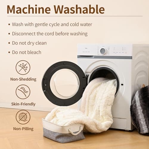 Bearhug Electric Blanket King Size 100" x 90", Dual Controller Heated Blanket, White Flower Patterns Faux Fur & Warm Sherpa, 10-Heat Levels & 1-12H Auto Off,ETL, Machine Washable 5