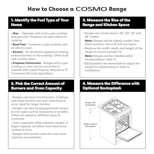 COSMO COS-305AGC 30 in. 5.0 cu. ft. Freestanding Single Oven Gas Range with 5 Burner Cooktop and Heavy Duty Cast Iron Grates in Stainless Steel 15