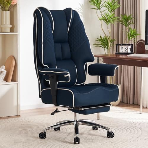 EXCEBET Big and Tall Office Chair 400lbs Wide Seat, Leather High Back Executive Office Chair with Foot Rest, Ergonomic Chairs Lumbar Support for Lower Back Pain Relief (Mesh Dark Blue)