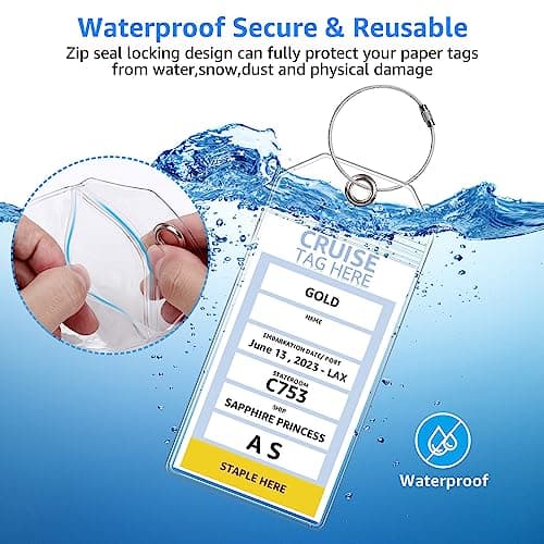 5 Pack Cruise Luggage Tag Holders for Carnival, NCL, Princess, MSC Cruise Ships, Clear Cruise Tags Holders with Zip Seal by FUNMCAN, Wide Waterproof Cruise Essentials Cruise Accessories Must Haves 6