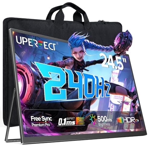 UPERFECT 24.5" Portable Monitor 240Hz Gaming Monitor 2000:1 Contrast FreeSync 0.1ms Fast IPS Large Screen, Built-in 180° Adjustable Stand/VESA, USB-C HDMI Second Screen for Laptop, Phone, Game Console