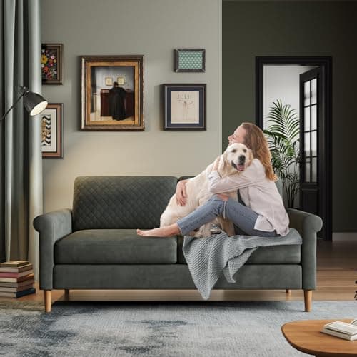 Vesgantti 65'' Loveseat Sofa Couch for Living Room, Modern Sofa,Small Couches for Small Spaces,Upholstered 2-Seater Love Seats Couch for Bedroom, Apartment, Home Office, Tool-Free Assembly,Grey 01 7