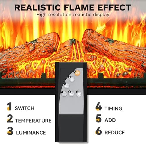 DWVO 23 Inches Electric Fireplace Insert, Recessed Fireplace Heater with Remote Control, Adjustable Temperature, 6H Timer, Adjustable Flame Brightness, 120V 1400W, Firewood 7