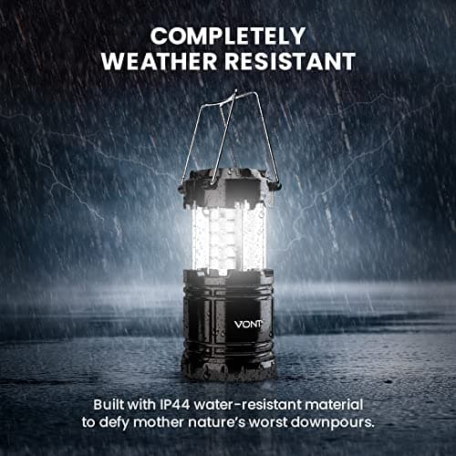 Vont 4 Pack LED Camping Lantern, LED Lanterns, Suitable Survival Kits for Hurricane, Emergency Light for Storm, Outages, Outdoor Portable Lanterns, Black, Collapsible, (Batteries Included) 3