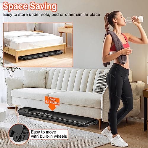 HOWHAI Walking Pad Treadmill with Incline, 2 in 1 Foldable Under Desk Treadmills for Home/Office, Portable Treadmill with App, Bluetooth Music, Remote Control & LED Display (300lbs Capacity) 7