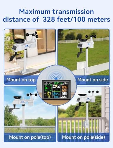 AIRAIN TECH 10-in-1 Wireless Weather Station,with Outdoor Sensor,Rain Gauge,Atomic Clock,Wind Speed/Wind Direction,Indoor Temperature and Humidity,Barometer,Weather Forecast, etc.(NO WiFi) 5