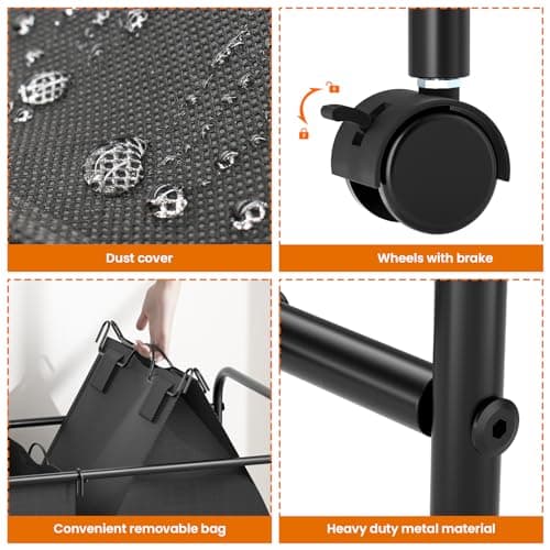 Jewem 100L Sealed Laundry Sorter Cart, Double Hamper with Wheels, Rolling Basket with Lid, Heavy Duty Bin with 2 Removable Bags 5