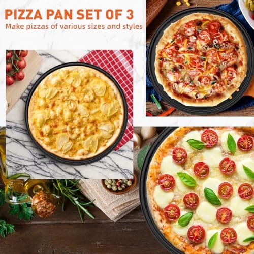 CasaCulina 3PCS Round Pizza Pan with Holes, Nonstick Pizza Tray for Oven 9Inch, 11Inch, 12 Inch, Pizza Baking Pans, Perforated Carbon Steel Pizza Bakeware for Home Restaurant Kitchen Baking 5