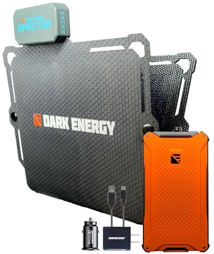 Dark Energy Poseidon Pro Indestructible Portable Charger with Spectre 8W Solar Panel | USB-A and USB-C, Ultra-Durable Armorflex, Ultra-Lite Flexible Panels | Signature Series Plugs, Hi-Vis Orange