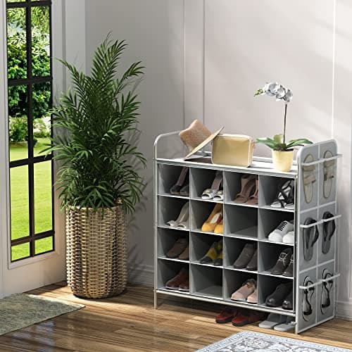 Simple Houseware 4-Tier 16 Cube Shoe Cubby Rack Organizer, Gray 2