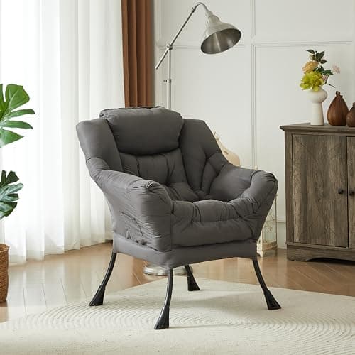 HollyHOME Lazy Chair with Armrest and Side Pocket, Comfy Accent Lounge Chair,Leisure Sofa Armchair for Living Room, Bedroom, Dorm, or Small Spaces, Oversized Reading Sofa Chair,Dark Grey 6