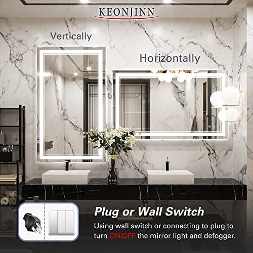 Keonjinn LED Bathroom Mirror with Lights, 40 x 24 Inch Front Lighted Vanity Mirror, HD Tempered Glass, UL-Listed LED Driver, Anti-Fog, 6000K Dimmale, Memory Function, Easy Installation 8