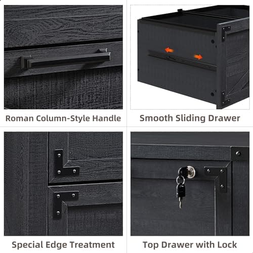 JXQTLINGMU 2 Drawer Farmhouse File Cabinet, Lateral Filing Cabinet with Lock for Home Office, Compatible Legal Letter A4 F4 Size, Black 5