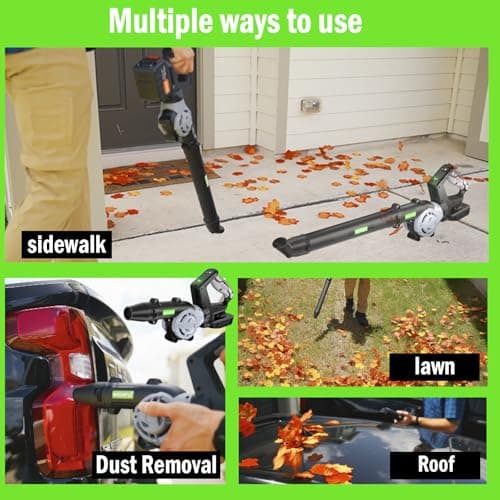 WeGofly Cordless Leaf Blower, 2 x 21V 4.0Ah Battery and Charger, 3 Speed Mode, 450CFM/160MPH Lightweight Battery Powered Leaf Blower for Lawn Care, Patio, Yard, Sidewalk,Snow Blowing 6