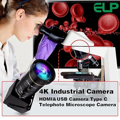 ELP 4K USB HDMI USB Camera Manual Zoom Webcam Variable Focus PC Camera Mini Close-up Camera for Computer H.264 Telescope USB Security Camera 8mp IMX415 Industrial CCTV Camera (5-50mm 10X Zoom Lens) 8
