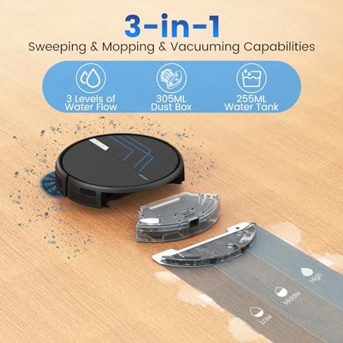 AIRROBO Robot Vacuum and Mop, 3000Pa Strong Suction Power Vacuum Mop Robot, Wi-Fi/App/Alexa, Self-Charging Robotic Vacuum for Hard Floor, Pet Hair and Low-Piled Carpet, Slim Design, Quiet，P30 2