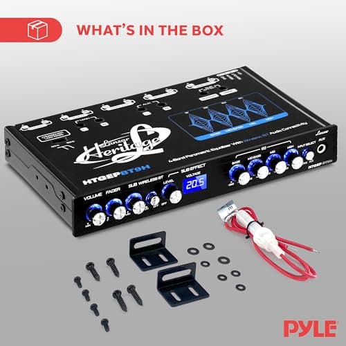 Lanzar 4 Band Parametric Equalizer - Bluetooth Wireless Audio Connectivity, Blue Light Illumination, Works with All of Today’s Latest Devices, 3.5mm AUX Input Jack, Input Gain Adjustments - Lanzar 6