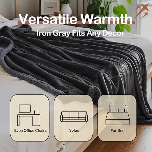 Electric Heated Blanket Full Size 72" x 84" - 5 Heat Settings & 10H Auto-Off, Microplush Flannel & Sherpa Lining, Machine Washable, Overheat Protection, Ideal Gifts for Home/Bedroom/Sofa, Dark Gray 6
