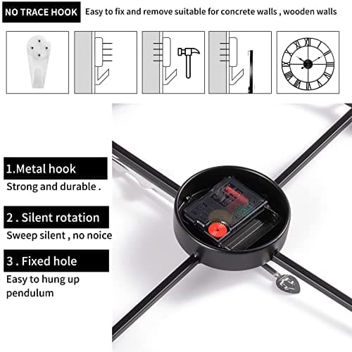 1st owned 16 inch Wall Clock - Metal Retro Roman Numeral Wall Clock, Almost Silent, Easy to Read for Living Room Decor/Home/Kitchen/Bedroom/Office/School(Black) 6