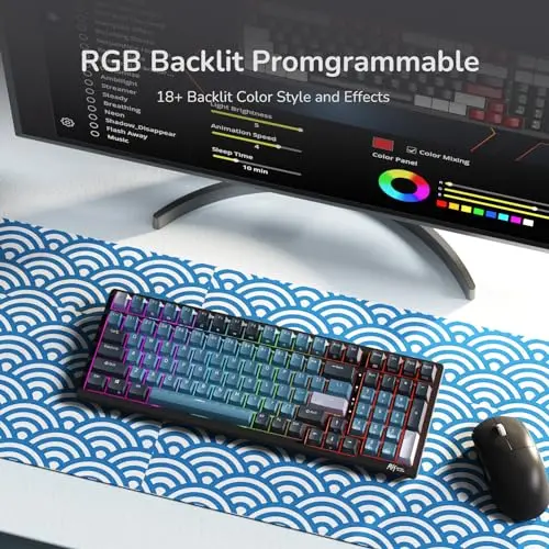RK ROYAL KLUDGE RK98 Wireless Mechanical Keyboard, Triple Mode 2.4G/BT5.1/USB-C Hot Swappable Keyboard with Number Pad, Pre-lubed Clicky Switches RGB Backlit Gaming Keyboard, Software Support 6