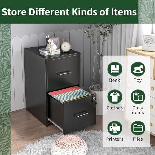 Yukimo 2 Drawer File Cabinet with Lock, Metal Vertical Filing Cabinet, File Cabinets for Home Office, Locking File Cabinet Hanging Files for A4/ Legal/Letter, Require Assembly, Black 6