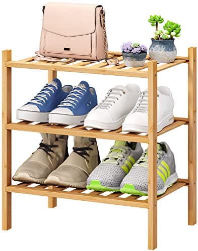 viewcare Small Shoe Rack, 3-Tier Shoe Rack for Entryway, Bamboo Wood Shoe Shelf for Closet & Hallway, Long 17.2IN | Beautiful | Functional | Sturdy | Durable