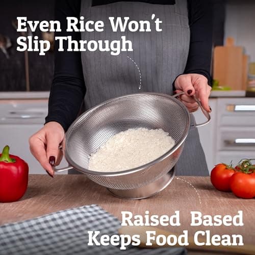 PriorityChef Colander, Stainless Steel Kitchen Strainer For Washing Rice, Pasta And Small Grains, 3.5 Quart 5