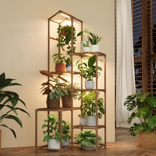 Bamworld Tall Corner Plant Stands with Grow Lights Indoor Outdoor Plant Shelves for Multiple Plants Display Haning Planter Living Room Pation Garden Decor 7