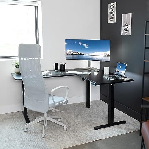 VIVO Corner Standing Desk, 63 x 55 inch Reversible L-Shaped Workstation, Electric Height Adjustment, Home, Office, and Reception Rooms, Black Table Top Black Frame, DESK-E3CTB 7