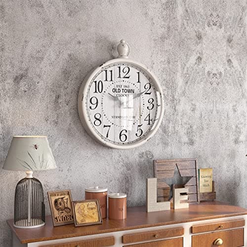 Menterry Retro Round Wall Clock. White Vintage Antique Style. Battery Operated Silent Wall Clocks for Farmhouse,Bathroom,Kitchen,Bedroom,Office, (11.8" H x 9.3" W) 5