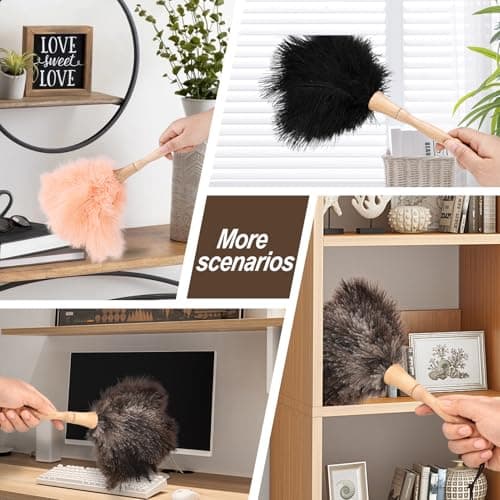 MehelloFeather Ostrich Feather Duster 12 Inch Handheld Duster Supplies, Wooden Handle Feather Duster for Cleaning Keyboard Home Car Office (Champagne) 7