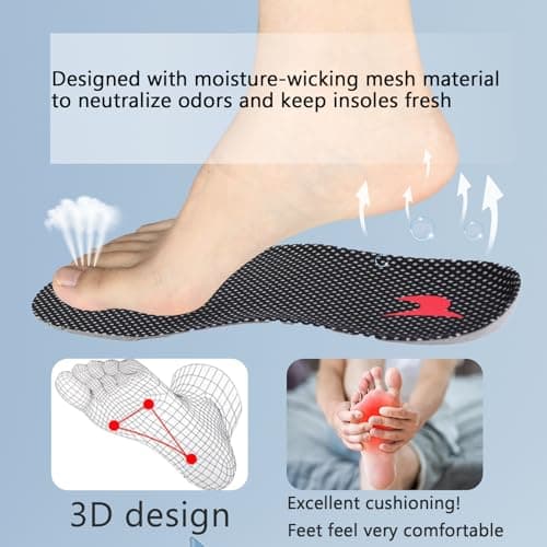 Shoe Insoles, Comfort Thin Lightweight Shock Absorption and Cushion Shoe Insole, Best Insoles for Men and Women for Everyday Use (White, L:(Men8.5-9.5/Women9.5-10.5)) 6