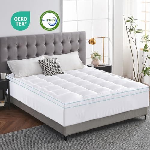 JOLLYVOGUE Memory Foam Mattress Topper Queen Size, 4 Inch Dual Layer Mattress Pad, 2 Inch Gel Memory Foam Plus 2 Inch Down Alternative Pillow Top Cover with 8-21 Inch Deep Pocket, Medium Support 6